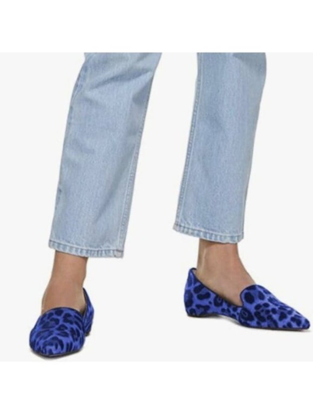 FOWT Women Pointed Toe Flats Pumps Solid Color Suede Side V Cut Loafers Blue